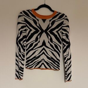Topshop Black and White Zebra Print Long Sleeve with Orange Trim UK 8 / UK 4